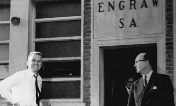 Frank Raquet Hosey outside Engraw in Uruguay in 1946